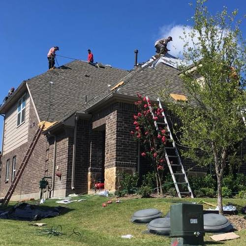 Roofers install a roof.