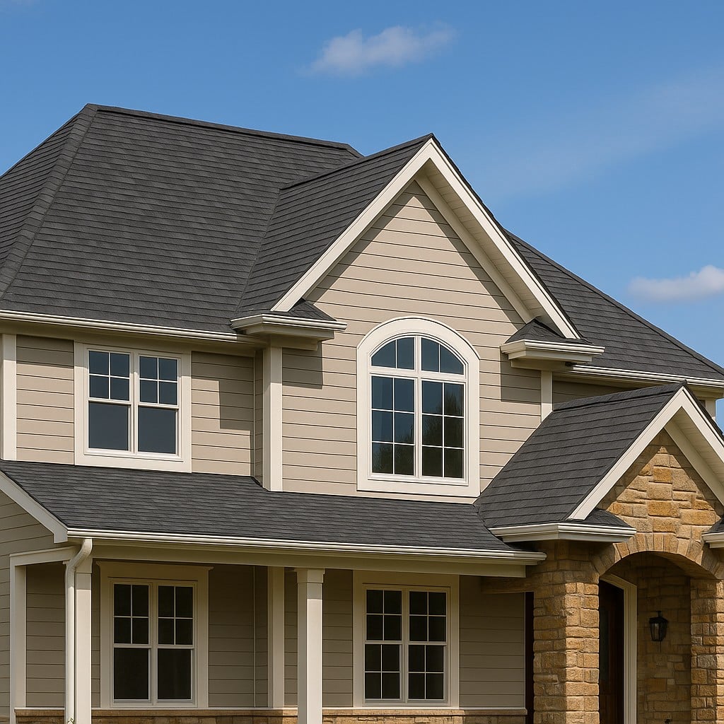 An asphalt shingle roof installation.